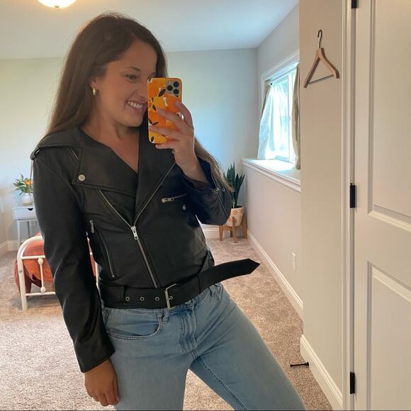 MUUBAA Black Sheep Leather Crop Moto Belted Jacket 4 - Picture 11 of 12